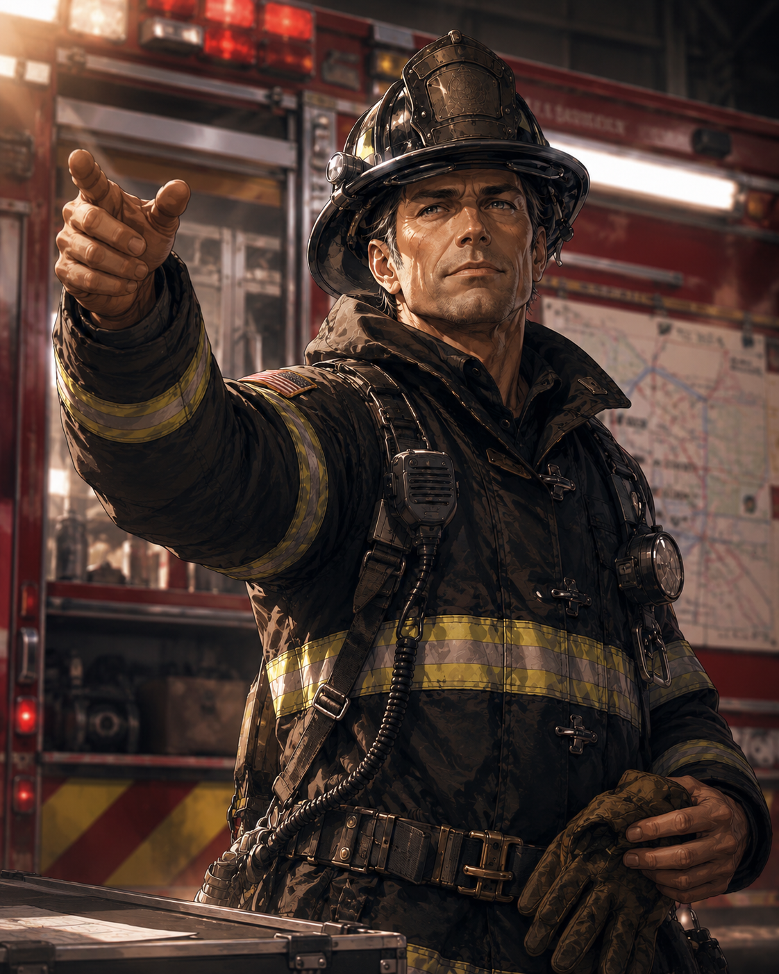 Captain Ember giving calm command during an emergency scene.