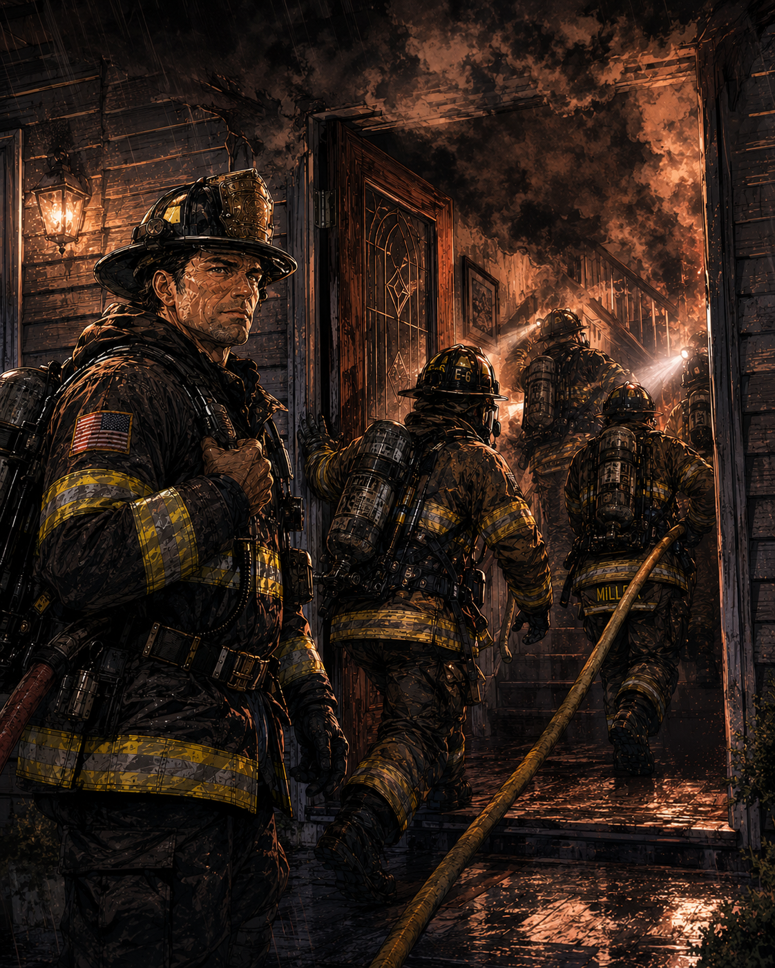 Episode 1 panel 6: the team makes entry.