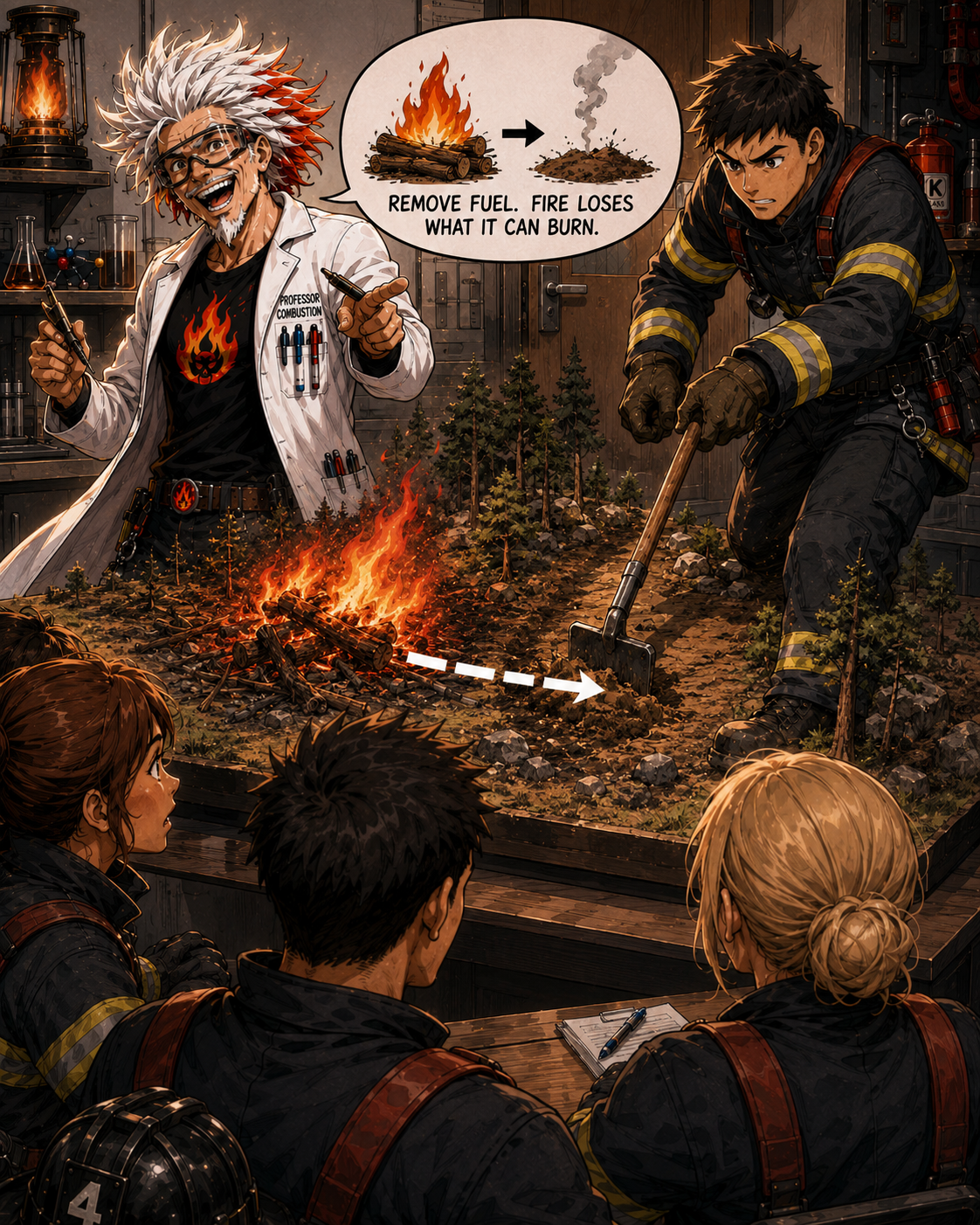 Professor Combustion showing a remove fuel example.