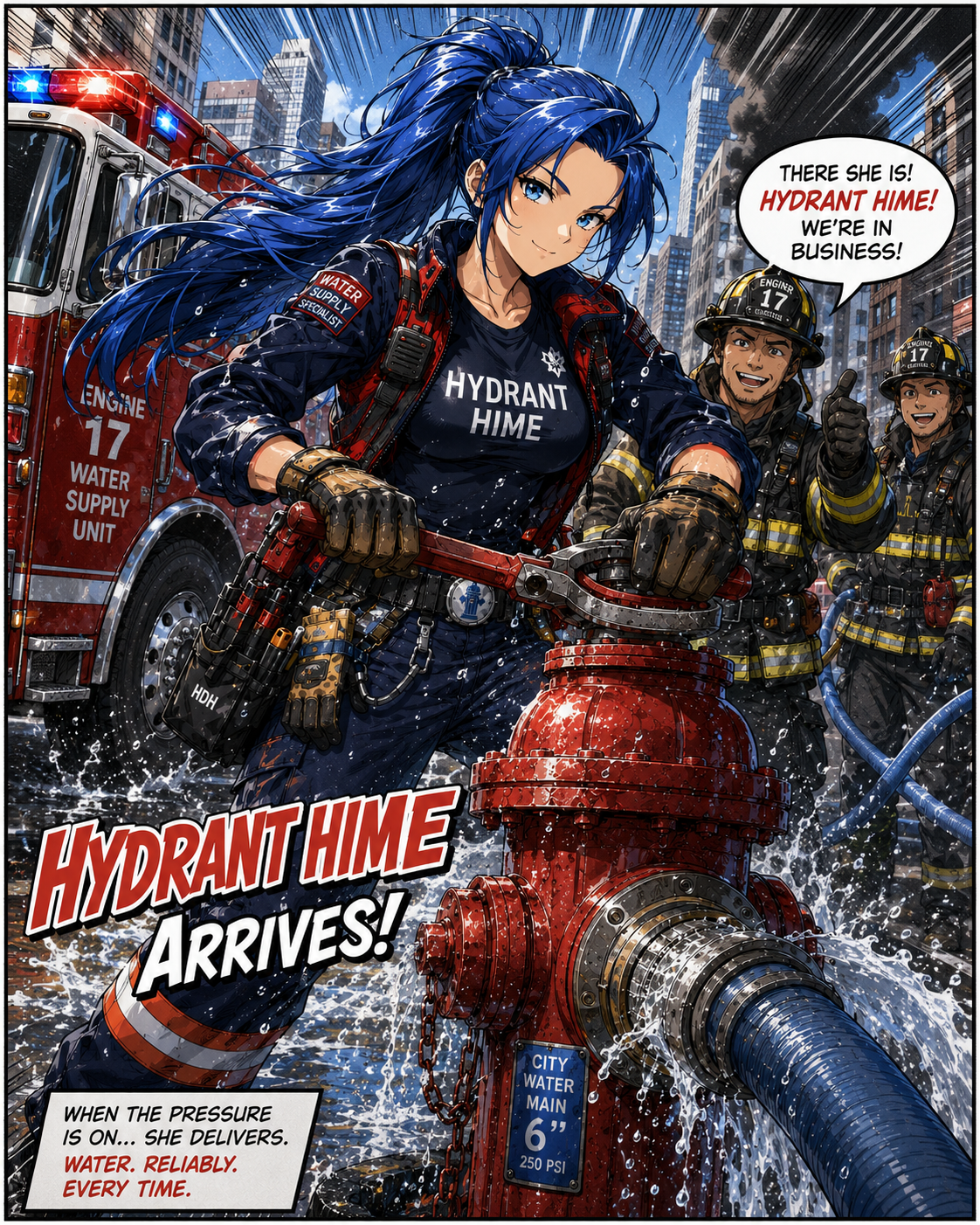 Episode 5 panel 1: Hydrant Hime arrives.