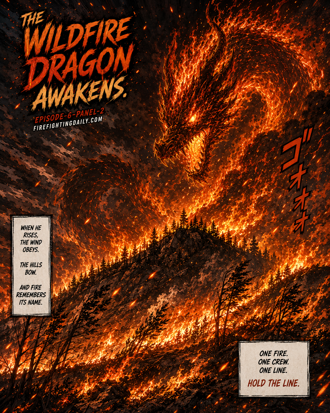 Episode 6 panel 2: Wildfire Dragon awakens.