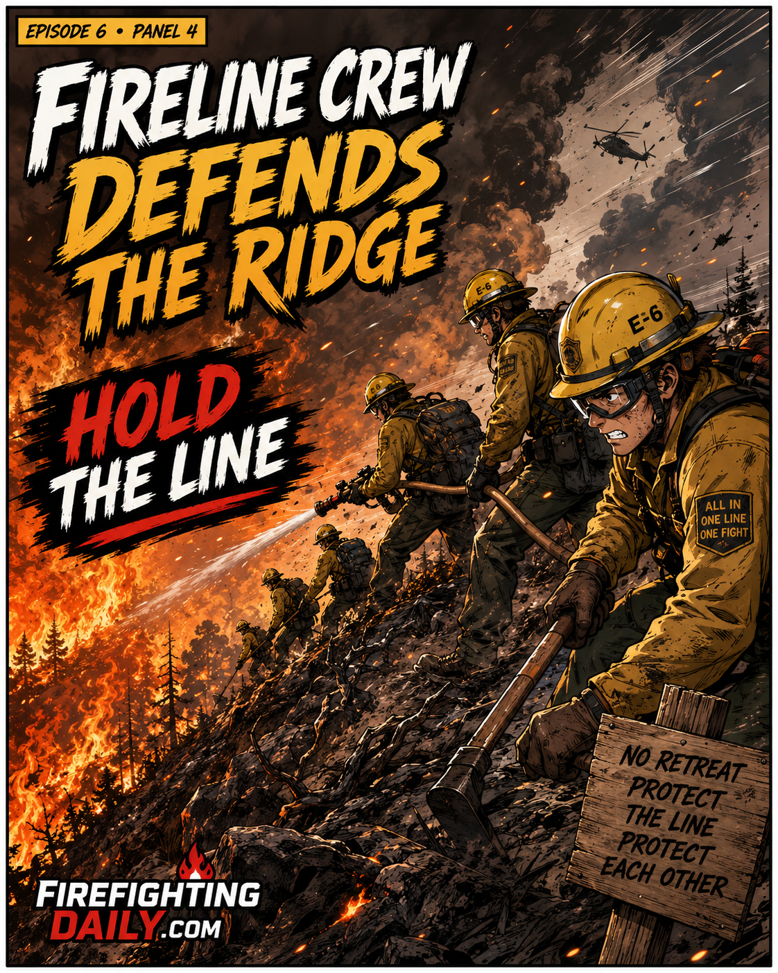 Wildland fireline crew defending a ridge.