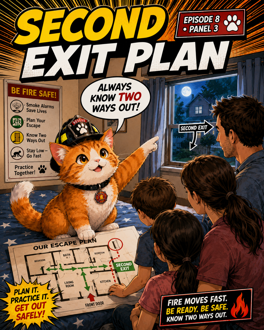 Episode 8 panel 3: second exit plan scene.