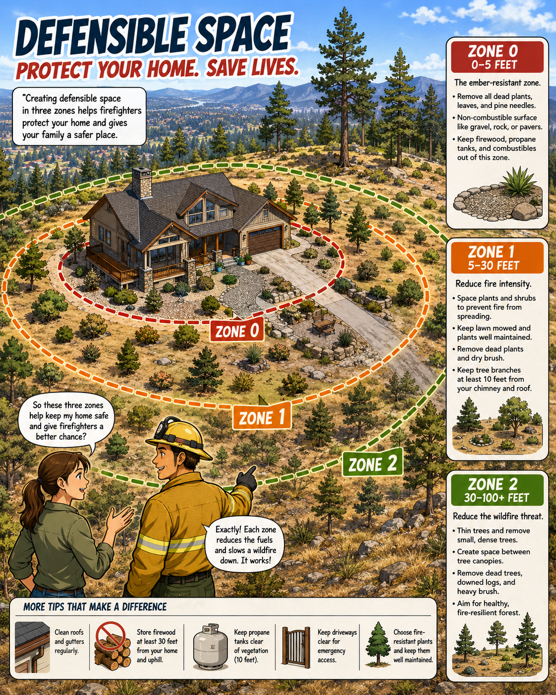 House with defensible space zones.