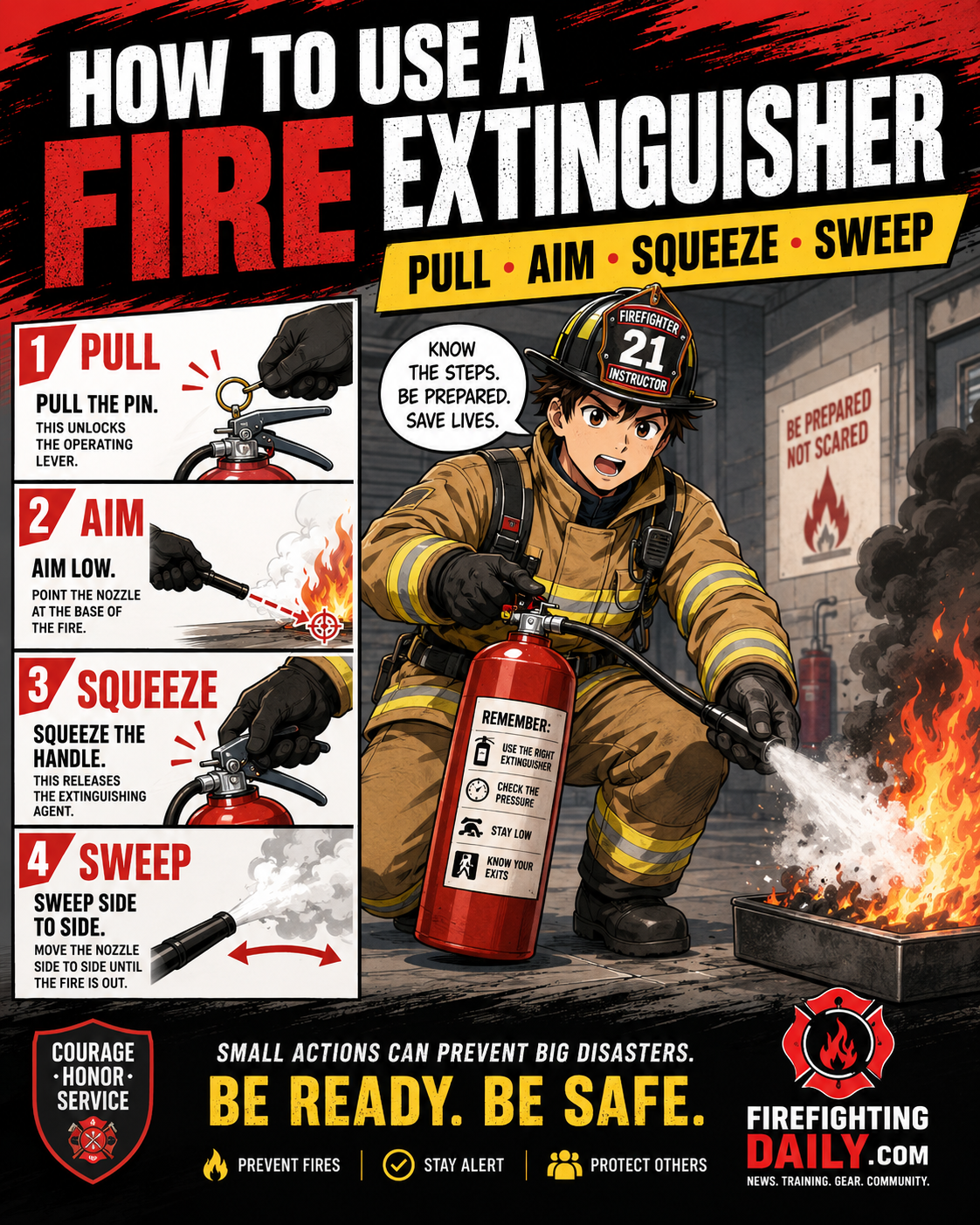 Fire extinguisher training feature illustration.