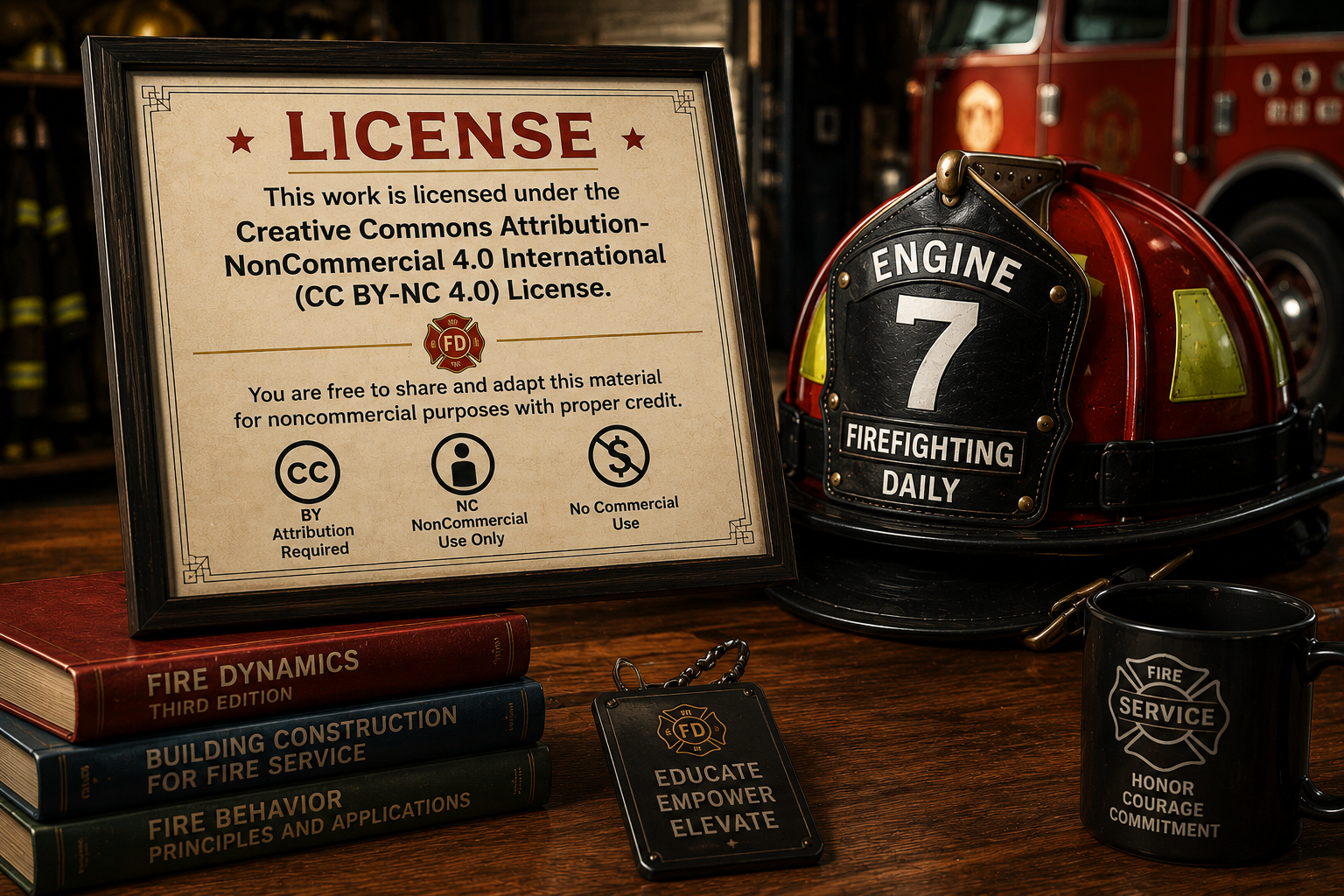 FirefightingDaily license document and firefighter helmet scene.