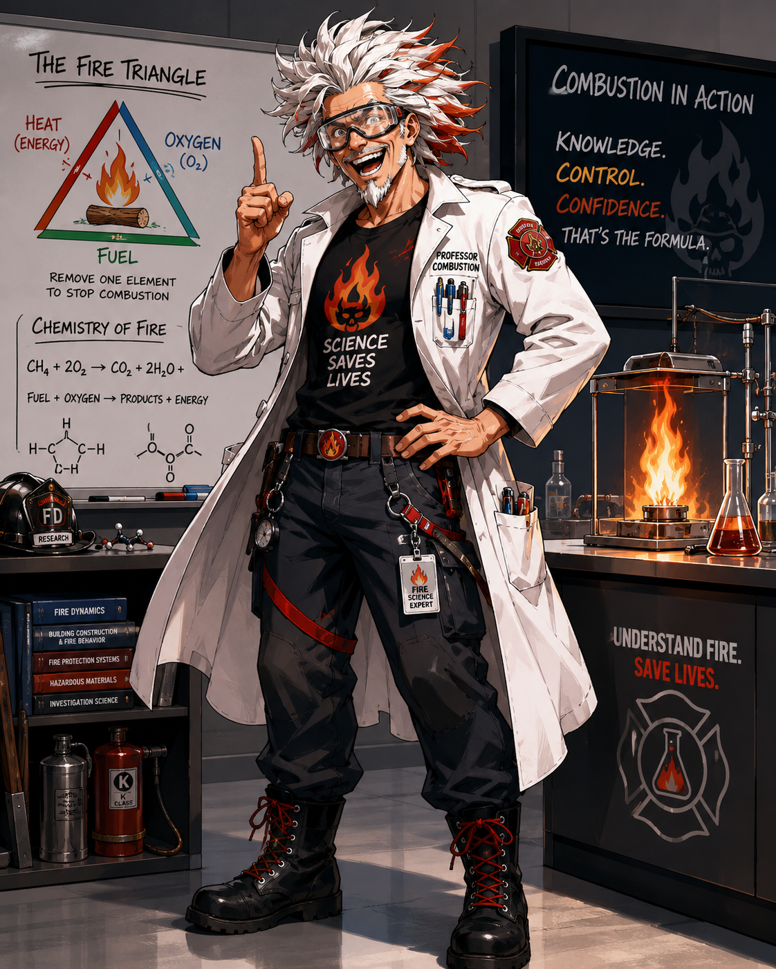 Professor Combustion character portrait.
