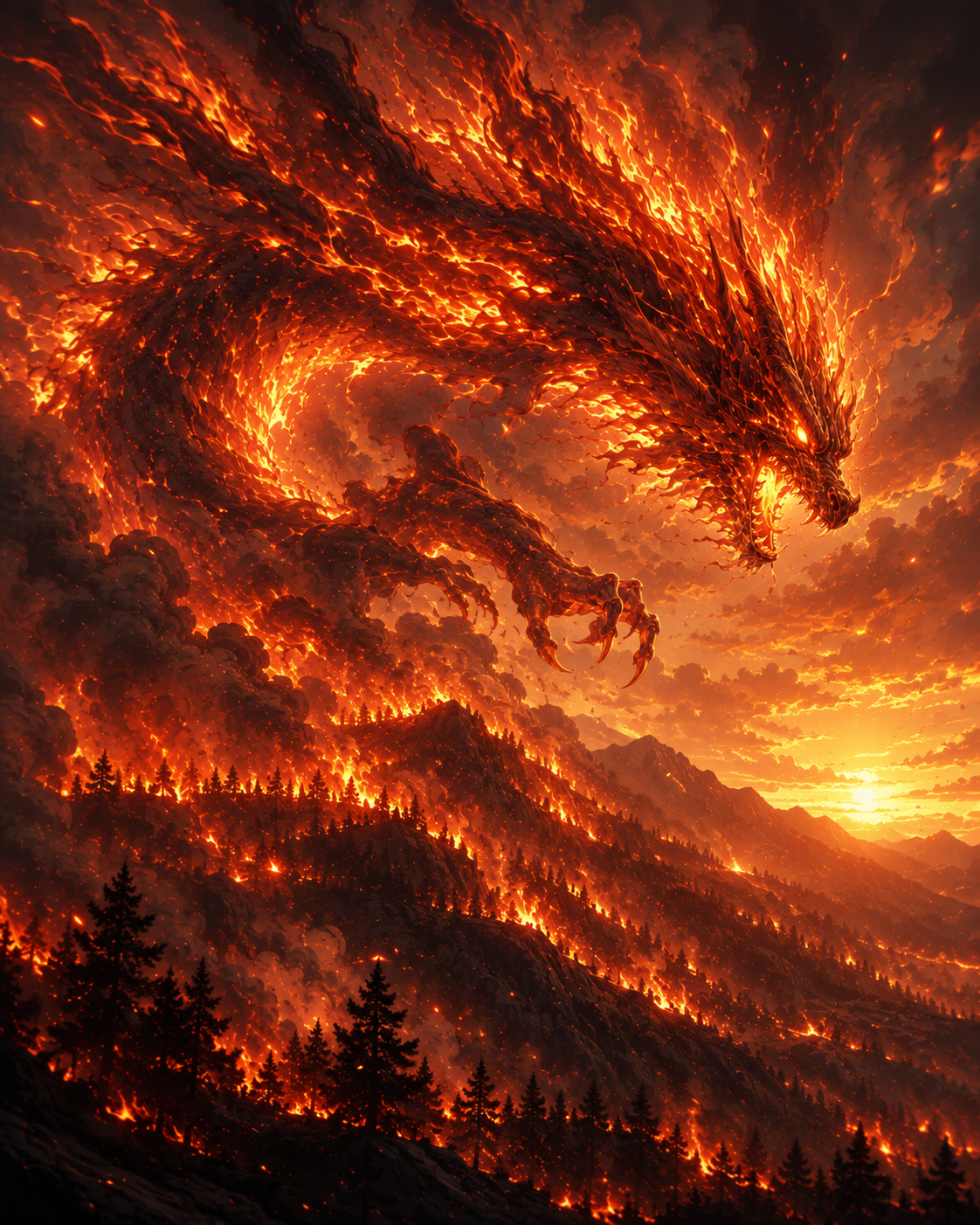 Wildfire Dragon over a ridgeline.